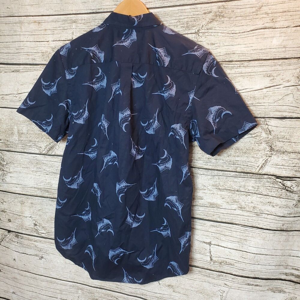 Old Navy Men's Everyday Short Sleeve Sword Fish Print Navy Shirt Size Small - Picture 3 of 6